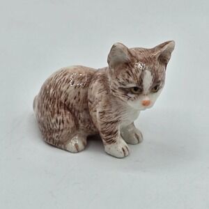 VTG MBI Porcelain Miniature White Brown  Kitty Kitten Cat Figurine Figure